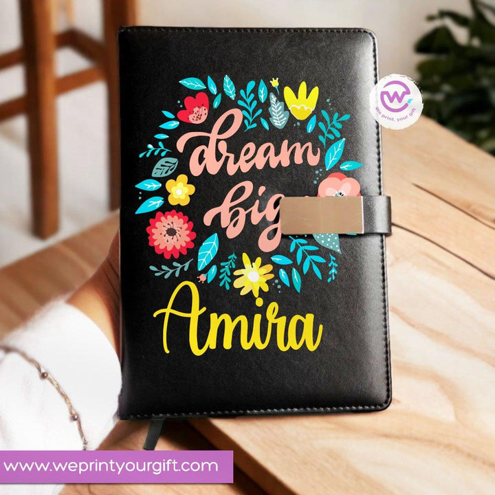 Leather Notebook with Magnetic clip- Motivational-A - WE PRINT