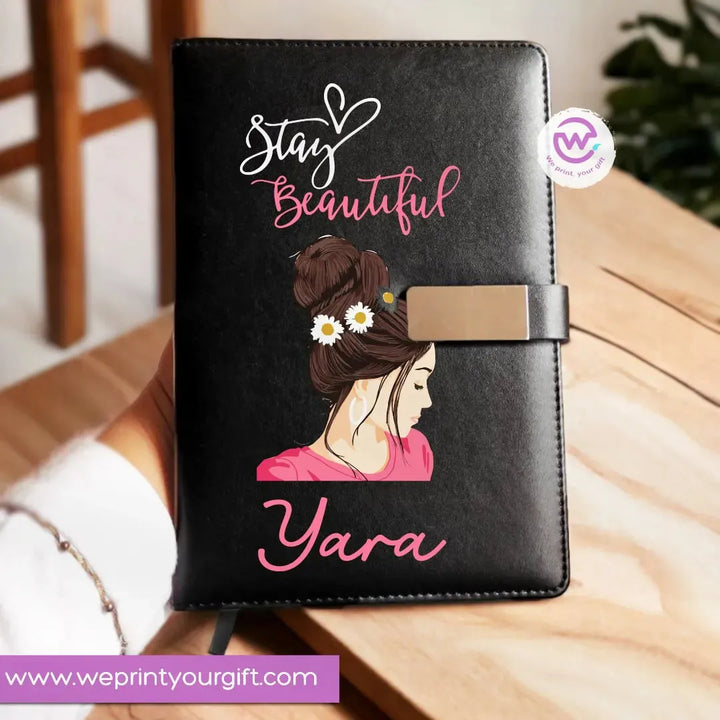 Leather Notebook with Magnetic clip-Motivational EN quotes - WE PRINT