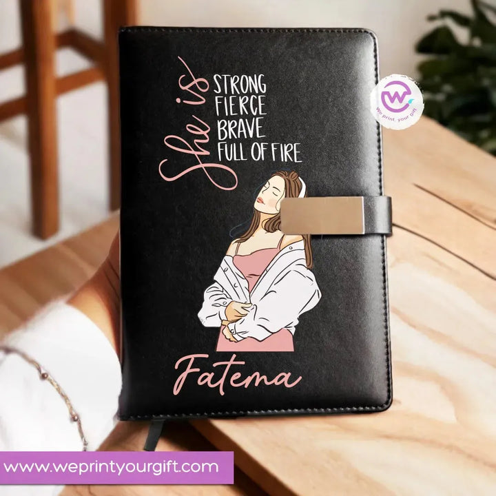 Leather Notebook with Magnetic clip-Motivational EN quotes - WE PRINT