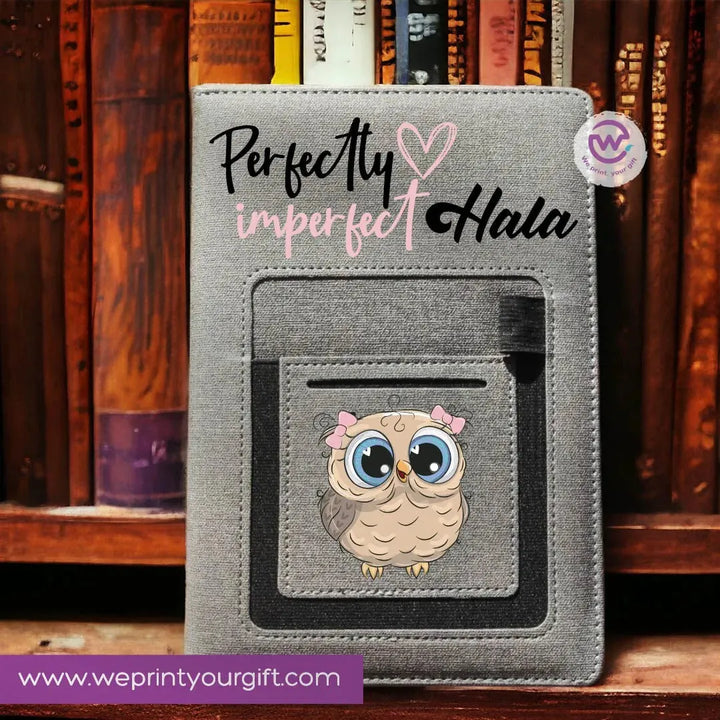 Notebook with fabric Cover& pocket- Owl - WE PRINT