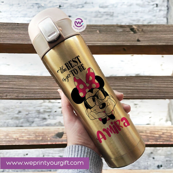 Thermal Mug With lock -Gold-Minnie Mouse