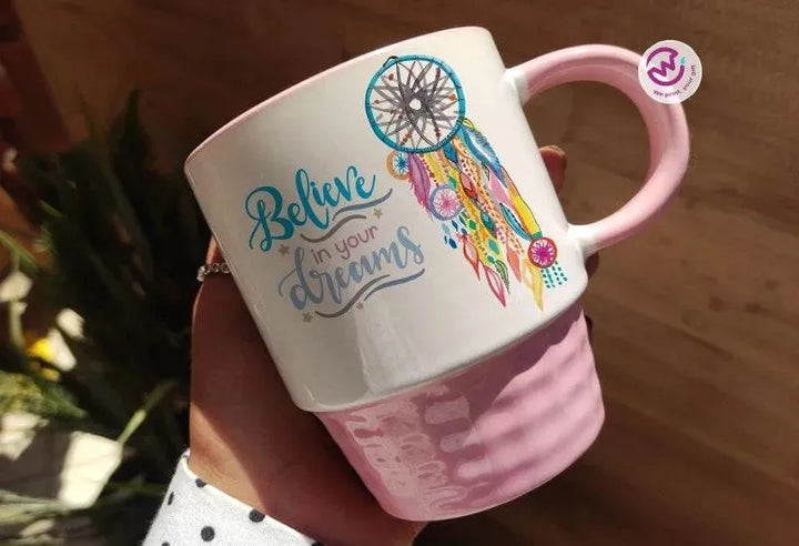 Ribbed Mug - Pink - Dream Catcher - WE PRINT