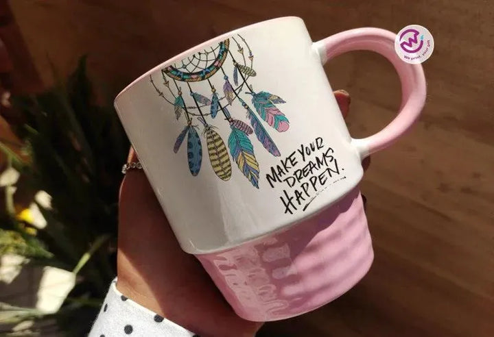 Ribbed Mug - Pink - Dream Catcher - WE PRINT