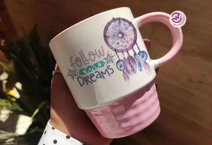 Ribbed Mug - Pink - Dream Catcher - WE PRINT