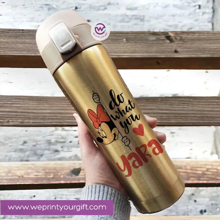 Thermal Mug With lock -Gold-Minnie Mouse - WE PRINT