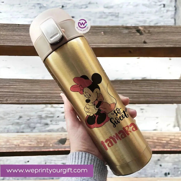 Thermal Mug With lock -Gold-Minnie Mouse - WE PRINT