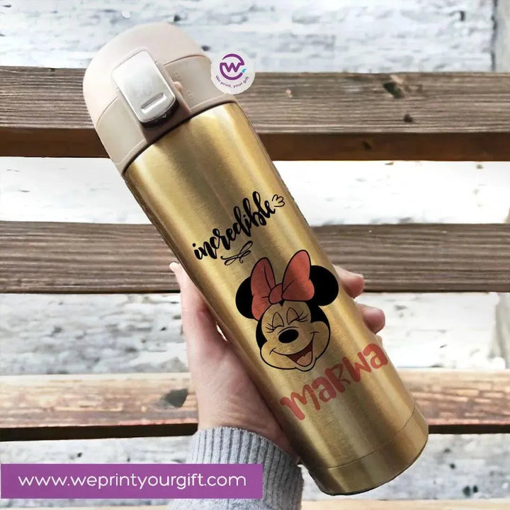 Thermal Mug With lock -Gold-Minnie Mouse - WE PRINT