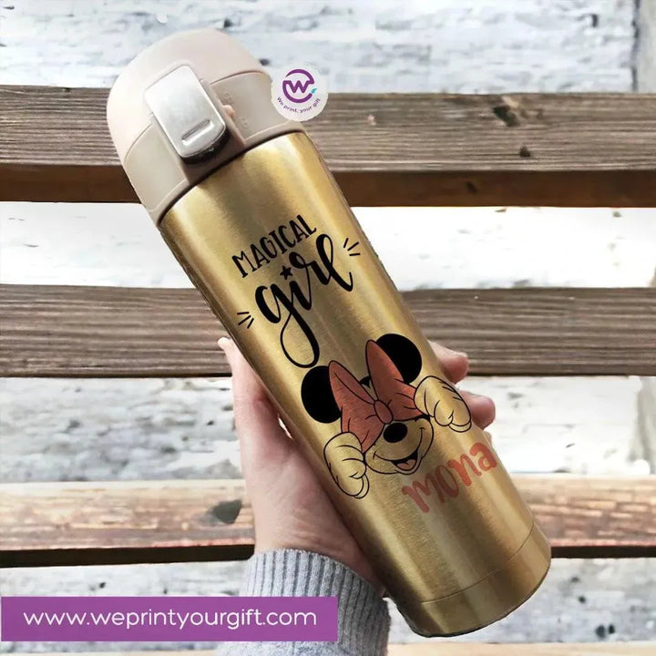 Thermal Mug With lock -Gold-Minnie Mouse - WE PRINT