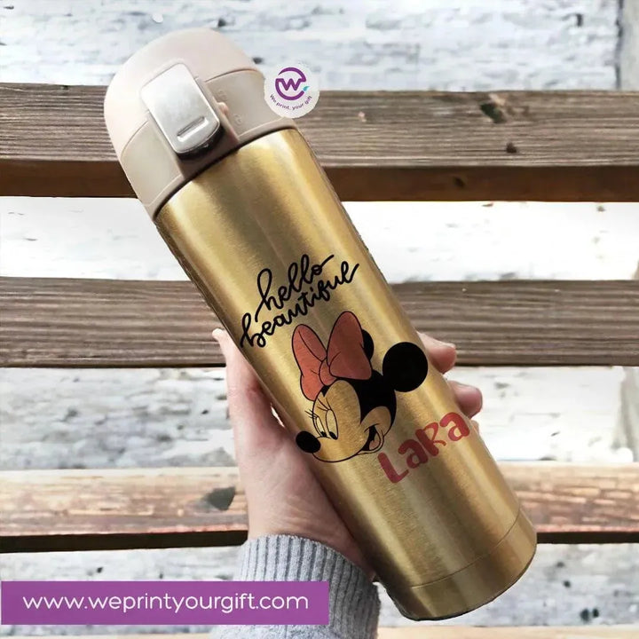 Thermal Mug With lock -Gold-Minnie Mouse - WE PRINT