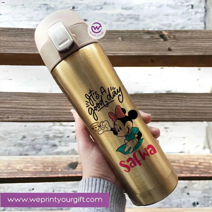 Thermal Mug With lock -Gold-Minnie Mouse - WE PRINT