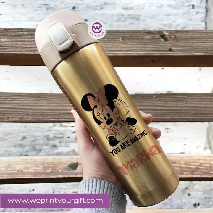 Thermal Mug With lock -Gold-Minnie Mouse - WE PRINT