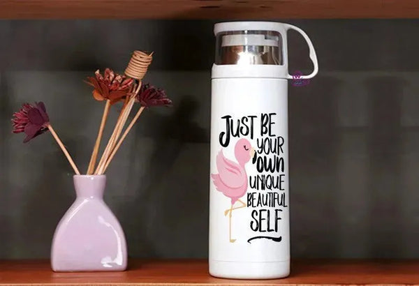 Thermal Thermos With Cup - Stainless Steel - Flamingos - WE PRINT