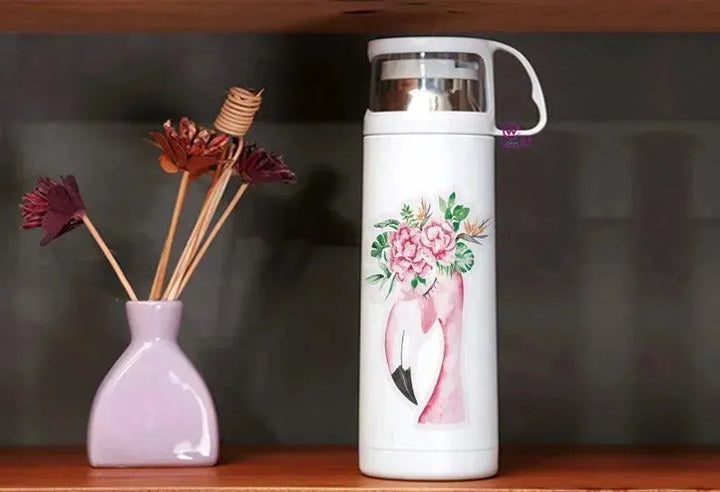 Thermal Thermos With Cup - Stainless Steel - Flamingos - WE PRINT