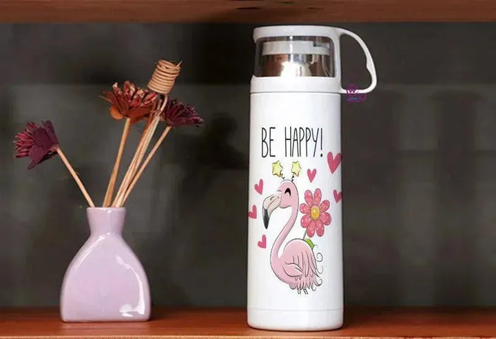 Thermal Thermos With Cup - Stainless Steel - Flamingos - WE PRINT