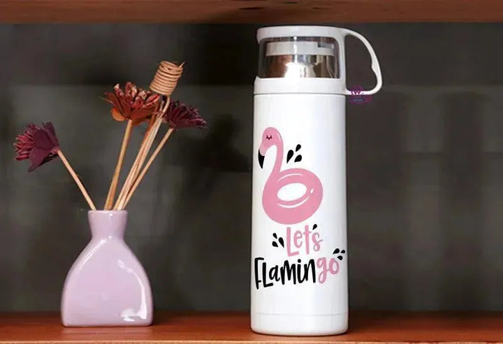 Thermal Thermos With Cup - Stainless Steel - Flamingos - WE PRINT