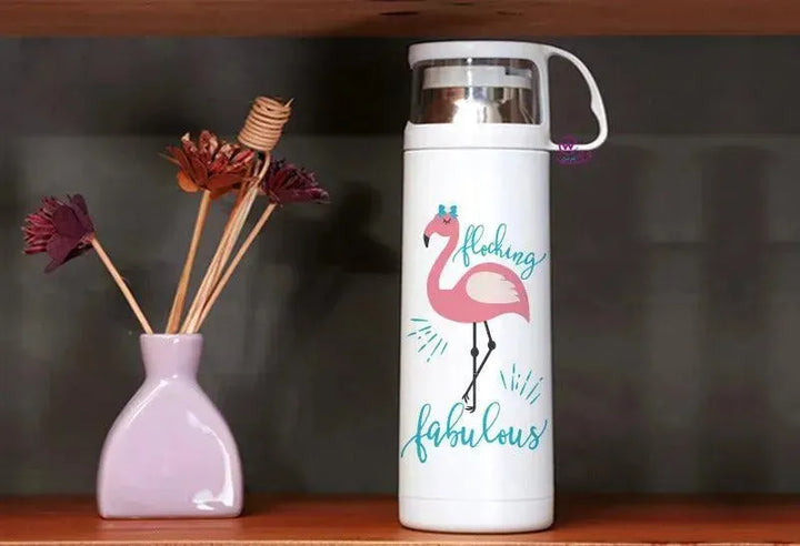 Thermal Thermos With Cup - Stainless Steel - Flamingos - WE PRINT