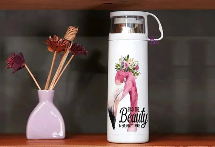 Thermal Thermos With Cup - Stainless Steel - Flamingos - WE PRINT