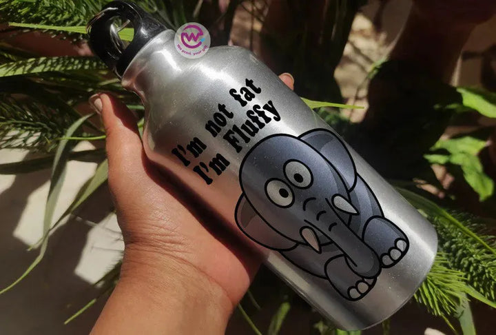 Water Bottle flask -Silver-Aluminum -Elephant - WE PRINT