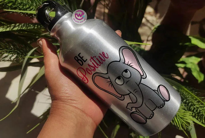 Water Bottle flask -Silver-Aluminum -Elephant - WE PRINT