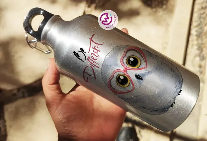 Water Bottle flask -Silver-Aluminum -Owl - WE PRINT