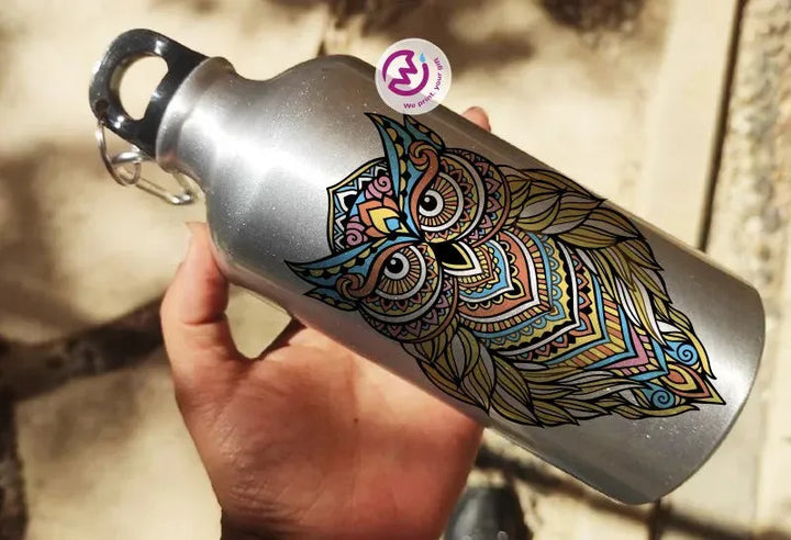 Water Bottle flask -Silver-Aluminum -Owl - WE PRINT